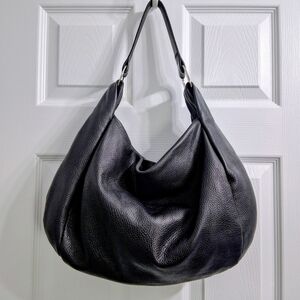 Furla Black Leather Hobo Shoulder Bag Pebbled Leather Silver Hardware